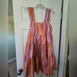 New - Entro Babydoll Sleeveless Dress - Shiny Peach and Lavender - Medium